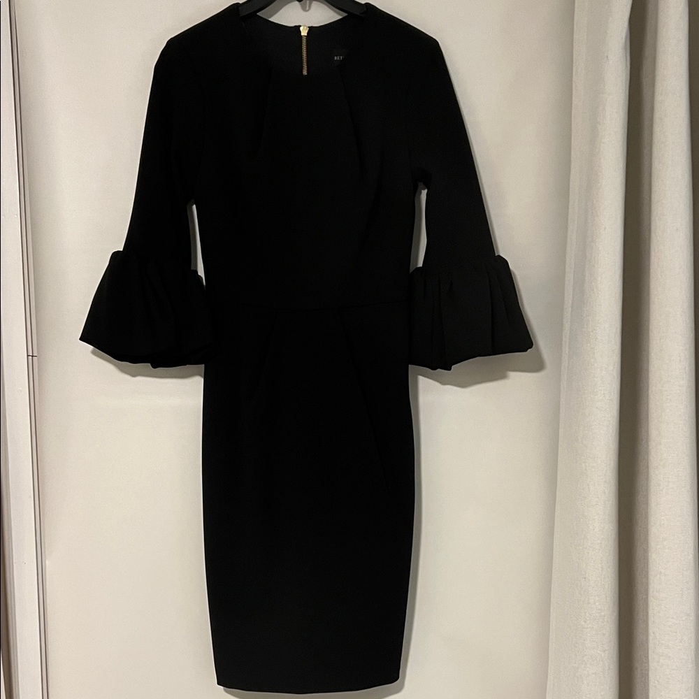 Betsy & Adam Black Dress with Ruffle Sleeves